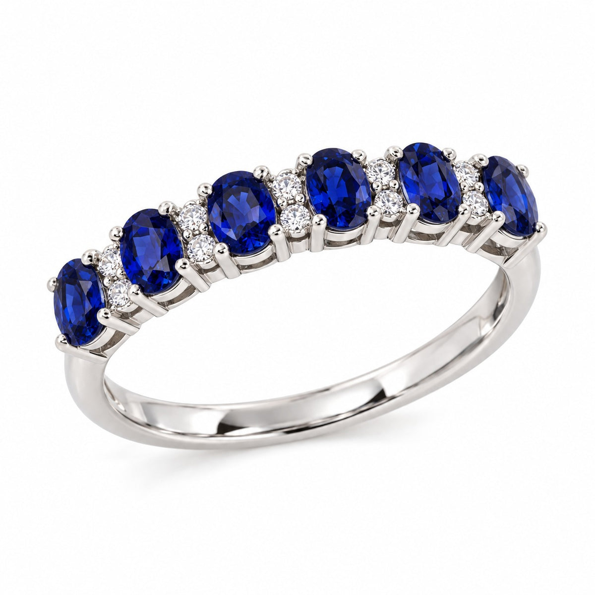 Raffi&Co.® 10K White Gold Round Lab-Created Sapphire and Lab Grown Diamond Ring — angle view