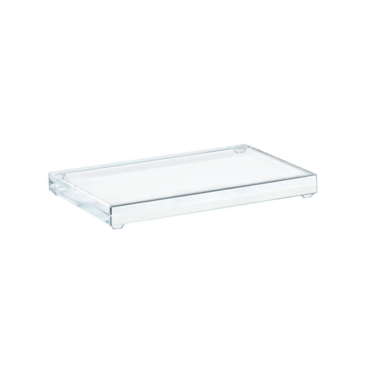 The Swarovski Large Crystal Base Tray, a clear rectangular acrylic piece with raised edges, sits elegantly on a plain white background.