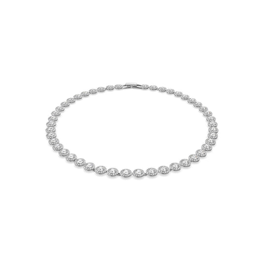 This Swarovski Crystal Angelic Necklace showcases a series of evenly spaced sparkling crystals set in a simple, elegant band, beautifully presented against a white background.