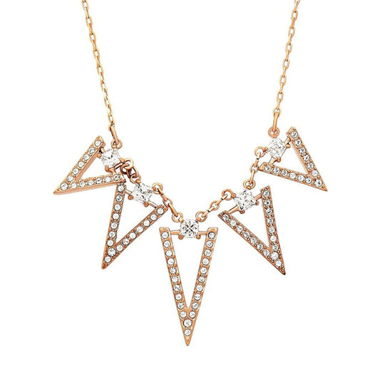 The Swarovski Funk Necklace Pendant by Swarovski showcases a rhodium-plated chain with five V-shaped pendants, each embellished with sparkling crystals and linked delicately for an exquisite finish.