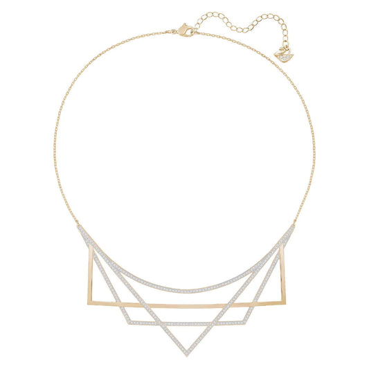 The Swarovski Geometry Necklace Pendant features a contemporary design with intersecting triangles and glittering crystal embellishments. The gold chain comes with an adjustable extender and a secure clasp closure.