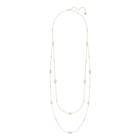 The Swarovski Grass Strandage Necklace is a breathtaking piece featuring a long rose gold-plated chain, embellished with alternating pink and peach gemstone beads in a double layer design. This exquisite necklace showcases sparkling pink crystals and includes an adjustable clasp to ensure the perfect fit.