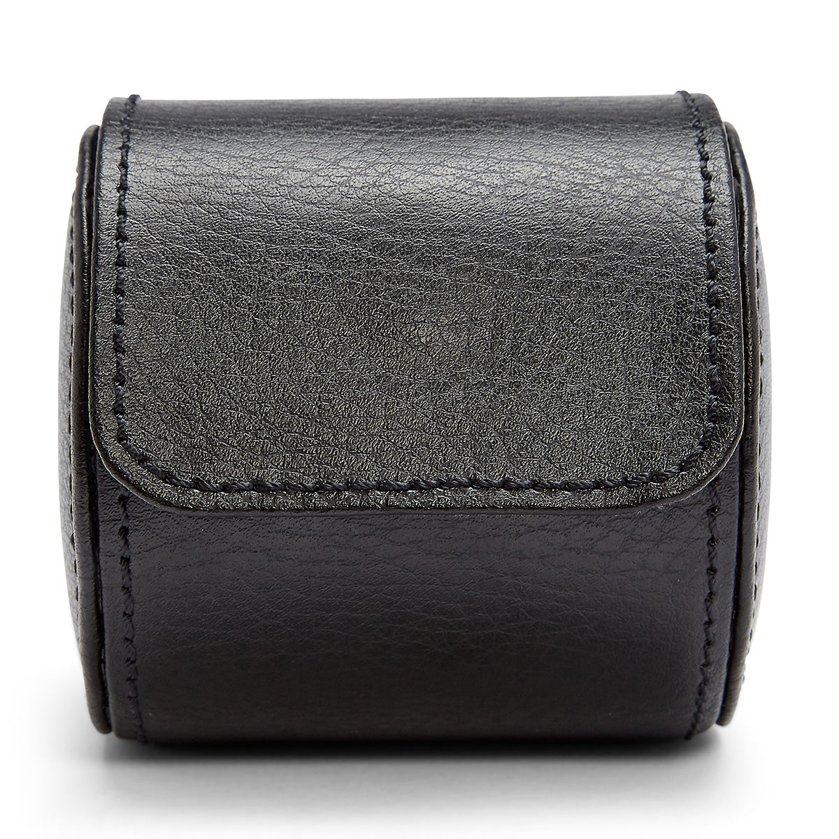Introducing the WOLF 1834 Blake Single Watch Roll, a product of exceptional craftsmanship by WOLF. This watch roll is crafted from handcrafted top-grain leather and boasts a textured surface with visible stitching. Its closed design includes a secure fold-over flap, and the slightly glossy finish highlights the high-quality materials used in its creation.