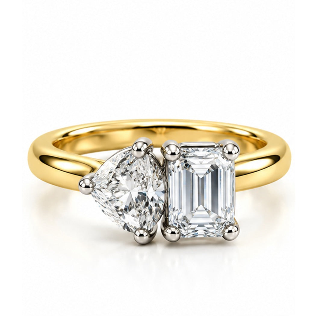 Raffi&Co.® 14K Yellow Gold 1.59 ct Emerald-Cut and Pear Lab Grown Diamond Toi et Moi Ring — front view
