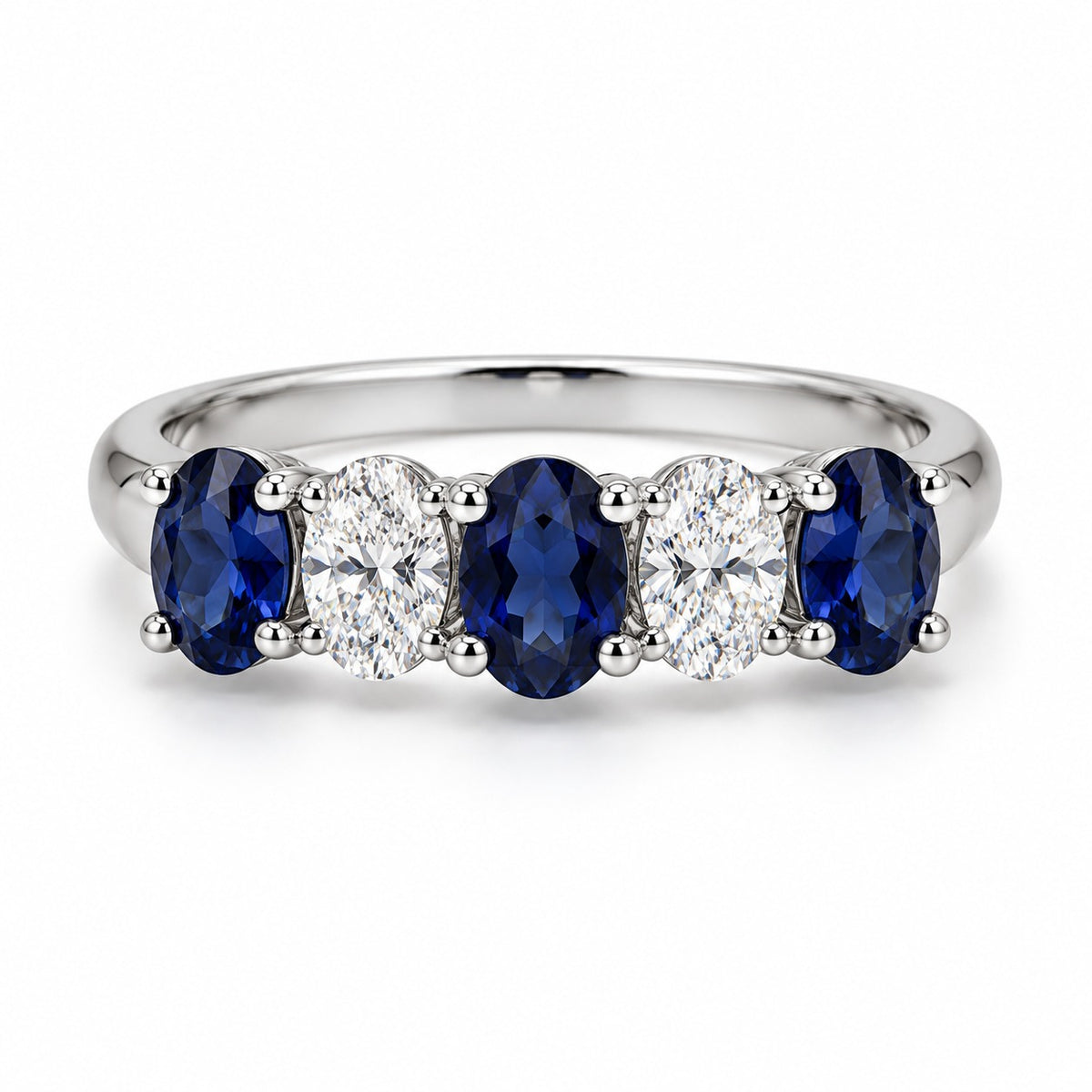 Raffi&Co.® 10K White Gold Oval Lab-Created Sapphire and Lab Grown Diamond Ring — front view