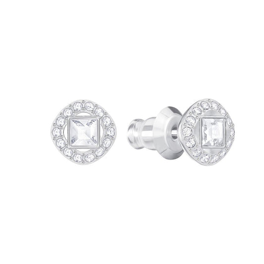 The Swarovski Angelic Square Pierced Earrings feature rhodium-plated settings with a pair of brilliant silver studs. Each stud showcases square crystals at the center, surrounded by crystal pavé on a round base, adding an elegant sparkle to any outfit. Crafted by Swarovski, these earrings are sure to provide a dazzling touch.