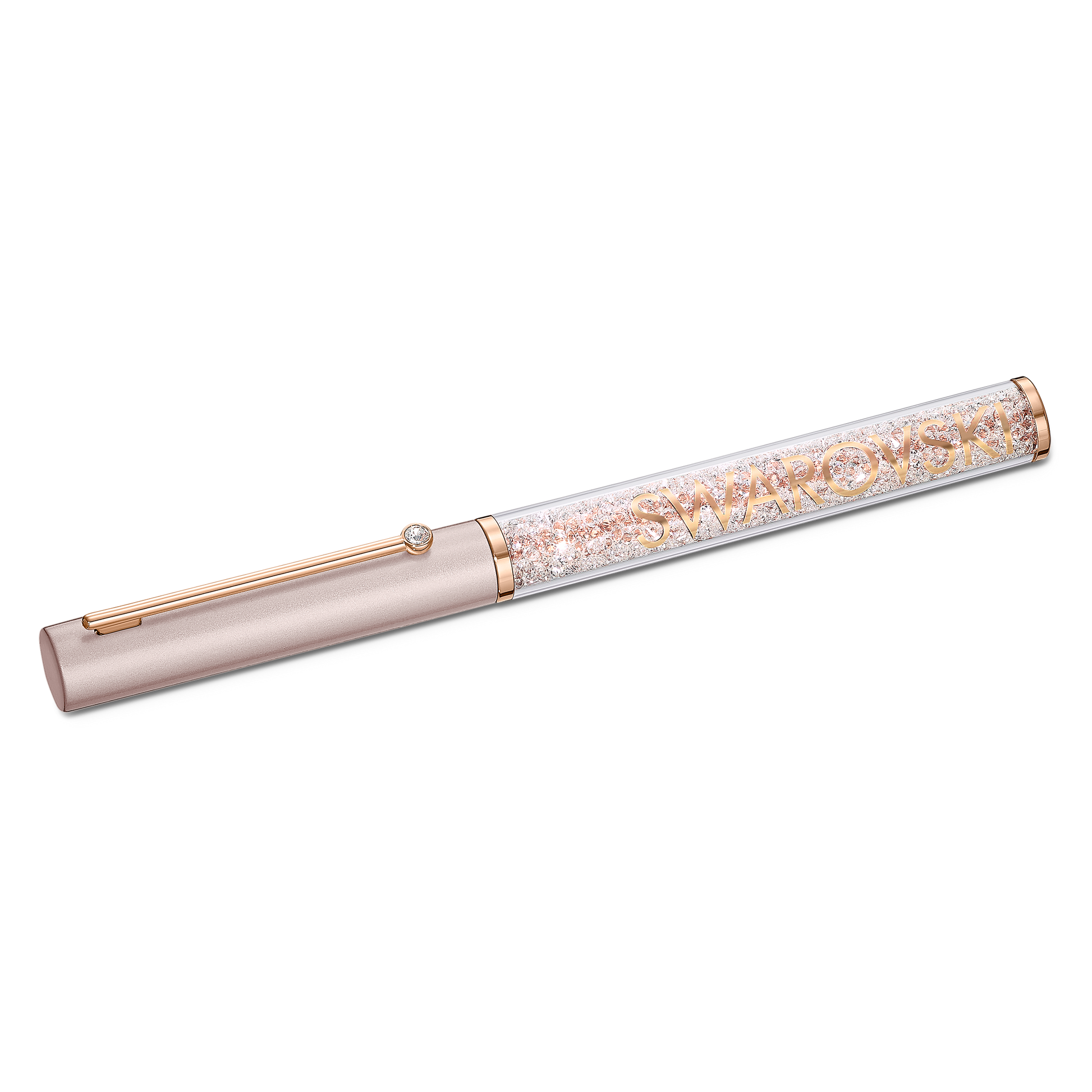 The Swarovski Pink Crystalline Gloss Ballpoint Pen is a sophisticated writing instrument embellished with gold accents and a barrel adorned with vintage rose crystals using the Crystalline technique. Its minimalist cap offers an elegant contrast to the dazzling barrel design.