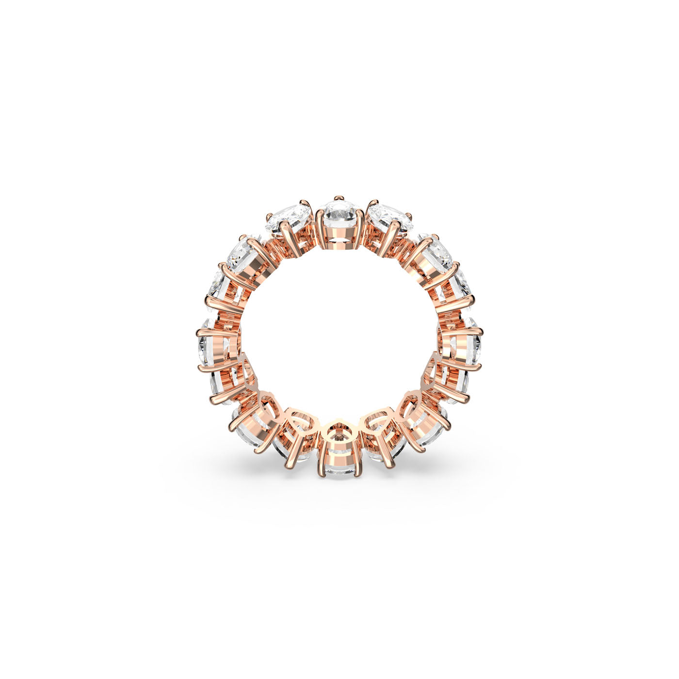 The Swarovski Vittore Drop Cut Ring features faceted stones set in a rose gold band, making it perfect for stacking looks, displayed against a plain white background.