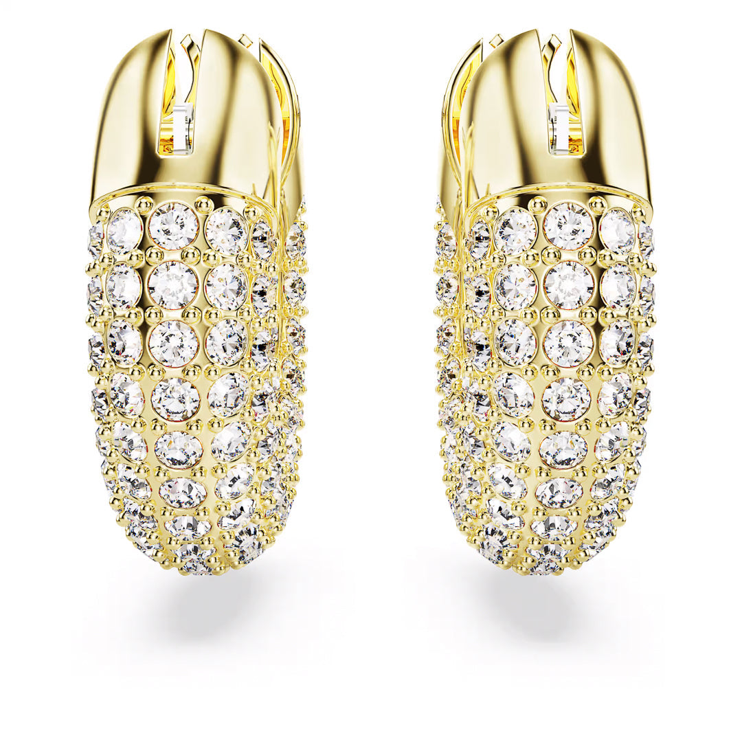 Swarovski Dextera Hoop Earrings, featuring a clip-on design embellished with multiple rows of dazzling white gemstones, exude a luxurious and elegant style.