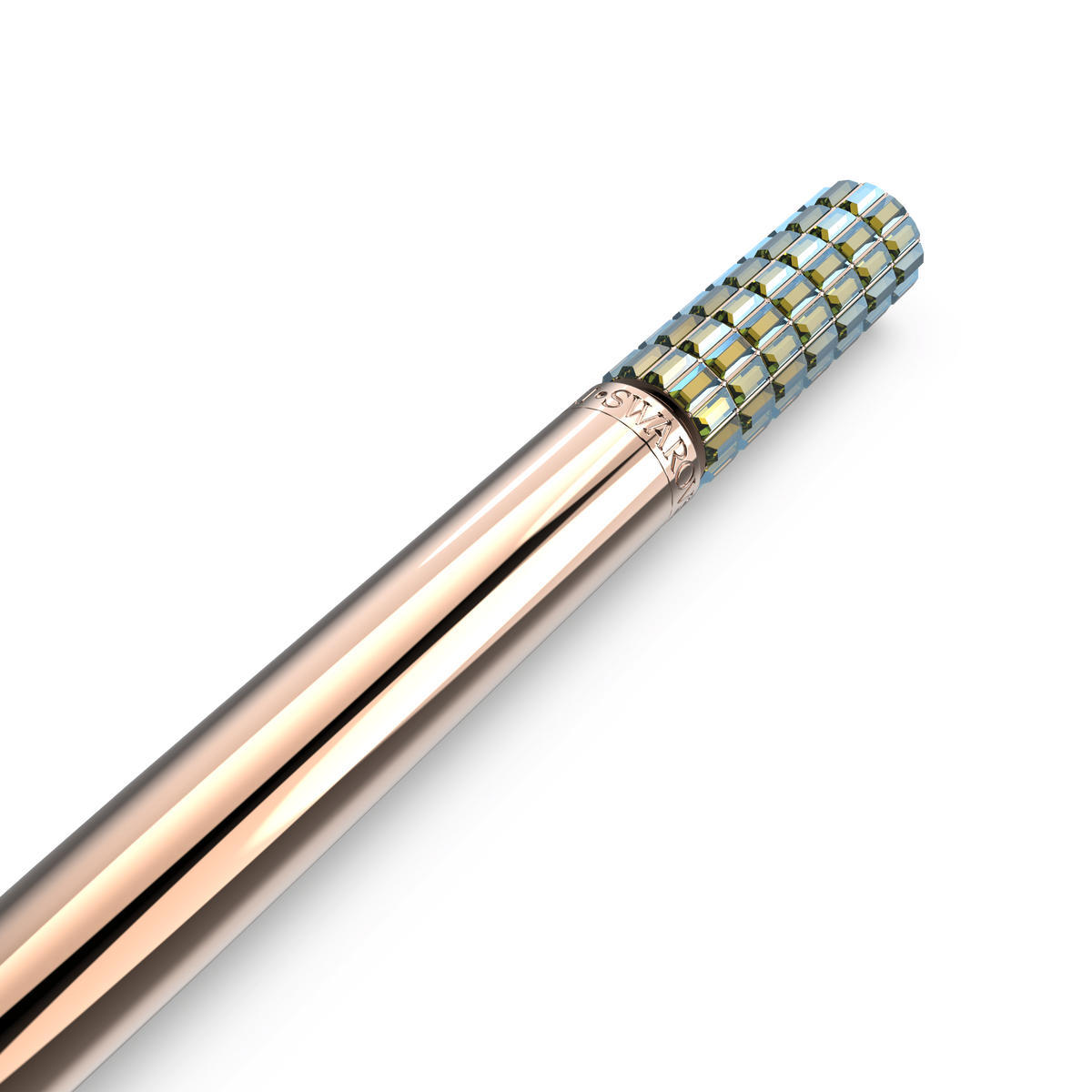 A close-up of the Swarovski Ballpoint Pen in yellow with rose gold-tone plating, featuring a textured grid-patterned cap, displayed against a plain white background.
