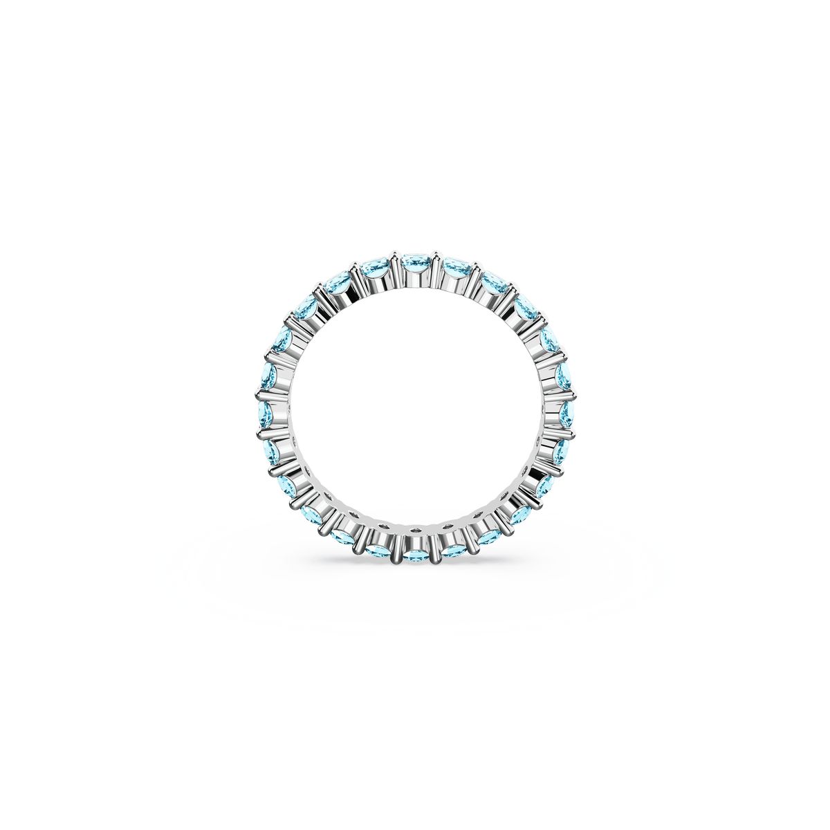 A Swarovski Matrix ring featuring round-cut blue stones set around a rhodium-plated band, showcased on a plain white background in signature Matrix Vittore style.