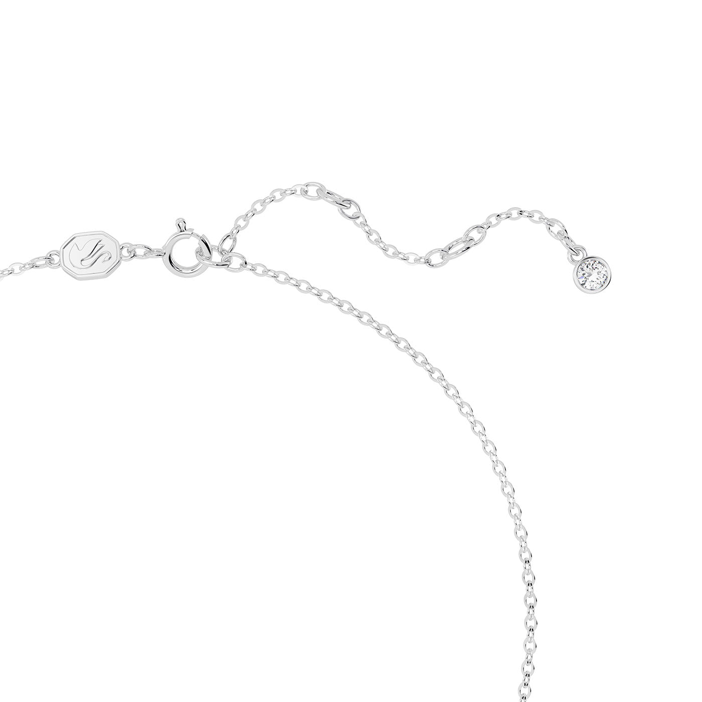 This elegant necklace is part of the Swarovski Bow Volta Necklace and Earrings Set. It boasts a delicate silver chain and a small round pendant embellished with clear crystals. The simple clasp, adjustable chain, and tiny charm make it a sophisticated addition to any Swarovski jewelry collection.