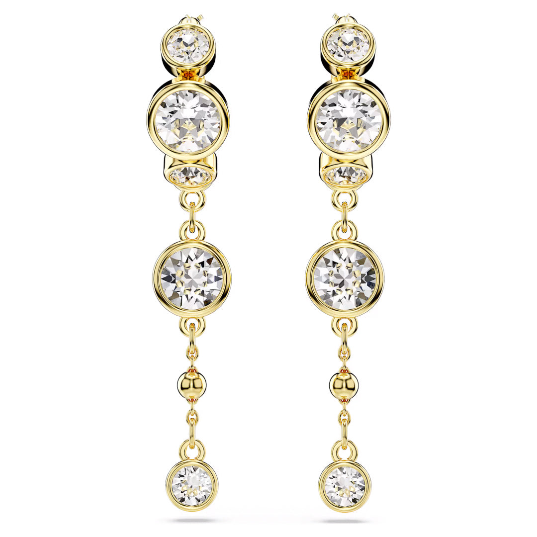 Swarovski Imber Drop Earrings from Swarovski showcase a stunning design with descending round-cut crystals linked by delicate gold connections.