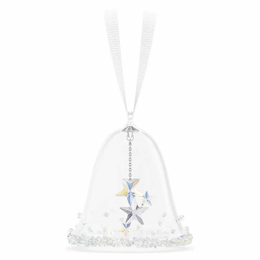 The Swarovski Holiday Magic Classic Bell Ornament Home Décor from Swarovski is a timeless holiday classic, embellished with sparkling stars inside. It includes a ribbon for hanging and is accented with small crystals around the base, which reflect light to create an enchanting aurora borealis effect.