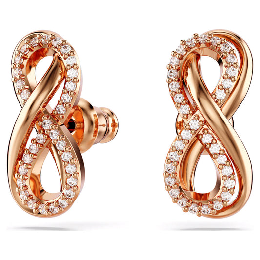 Swarovski Hyperbola Stud Earrings, crafted with rose gold-tone plating and a symmetrical infinity shape, are adorned with small diamonds and sparkling Swarovski Zirconia details. With their polished finish, these elegant earrings from Swarovski add a touch of brilliance to any outfit.