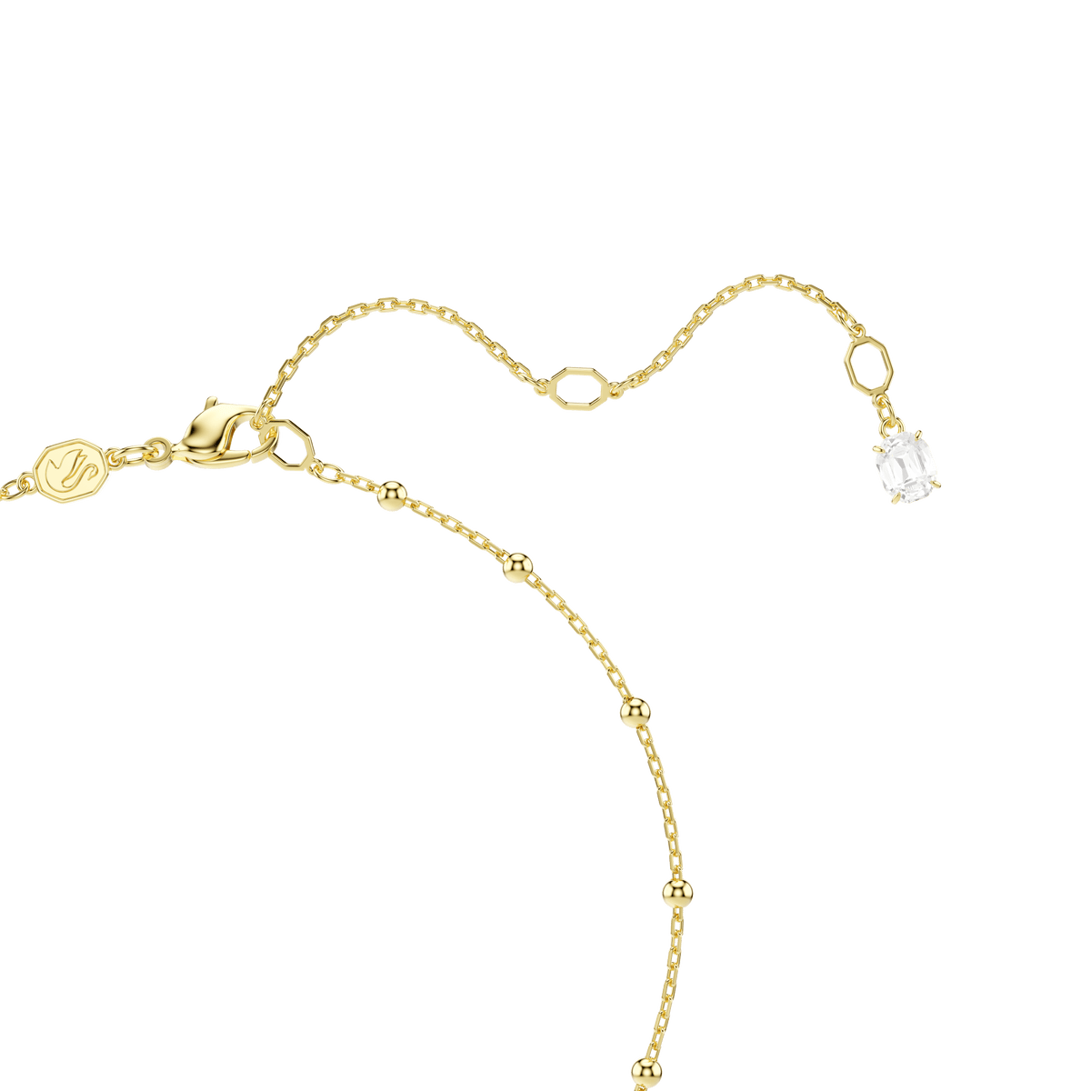 Elevate your look with the Swarovski Imber y necklace, featuring a delicate 18K gold finish chain adorned with round-cut white Swarovski crystals. This elegant piece includes an adjustable extender and is finished with a single sparkling Swarovski Zirconia gemstone at the end.