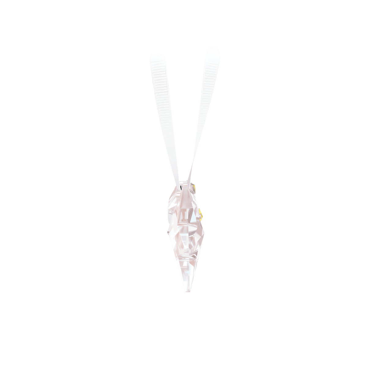The Swarovski Holiday Magic Classics Shooting Star Ornament by Swarovski features a translucent, faceted pink crystal displayed with two white comb accents above it, creating a whimsical bunny ears effect against a plain white background—making it a perfect choice for festive holiday décor or as an imaginative shooting star ornament.