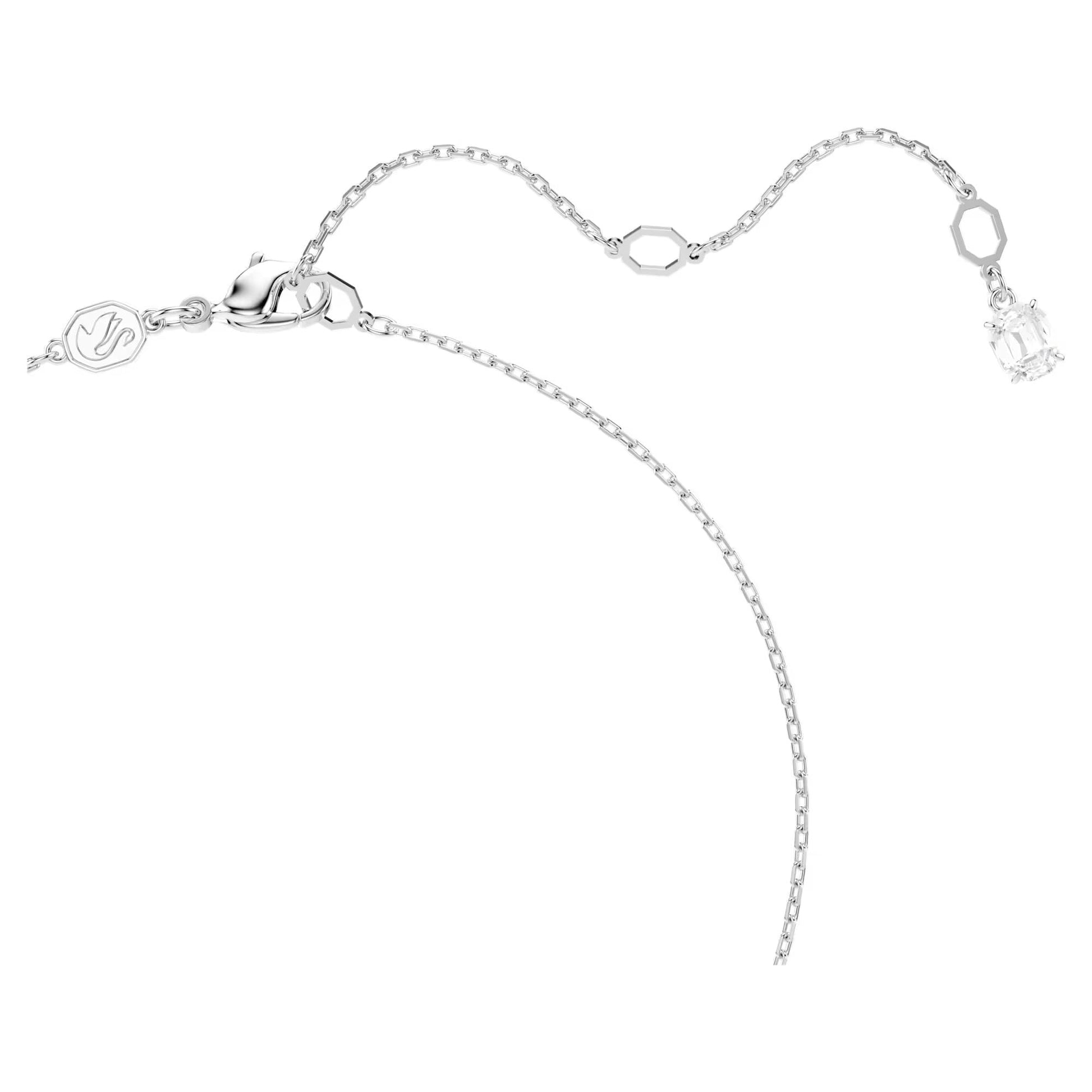 A delicate silver necklace with a fine chain and a small hexagon pendant embellished with Swarovski Zirconia. The necklace features a lobster clasp for secure closure. Product Name: Swarovski Matrix Necklace Pendant, Brand Name: Swarovski.