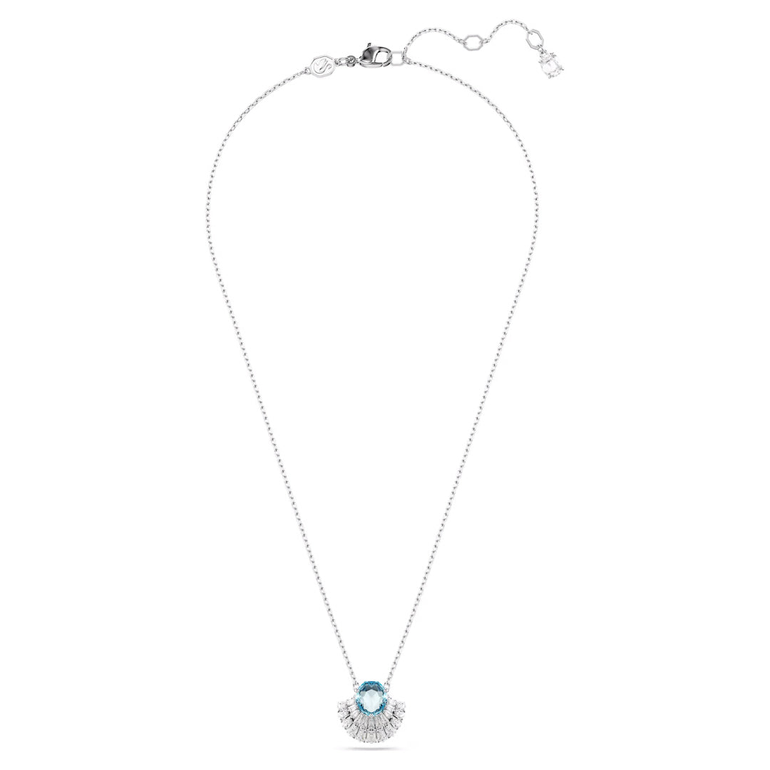 The Swarovski Idyllia Necklace Pendant by Swarovski features a marine-themed design with a captivating blue central crystal surrounded by a halo of Swarovski Zirconia. Its delicate chain includes an adjustable clasp, ensuring both elegance and versatility.
