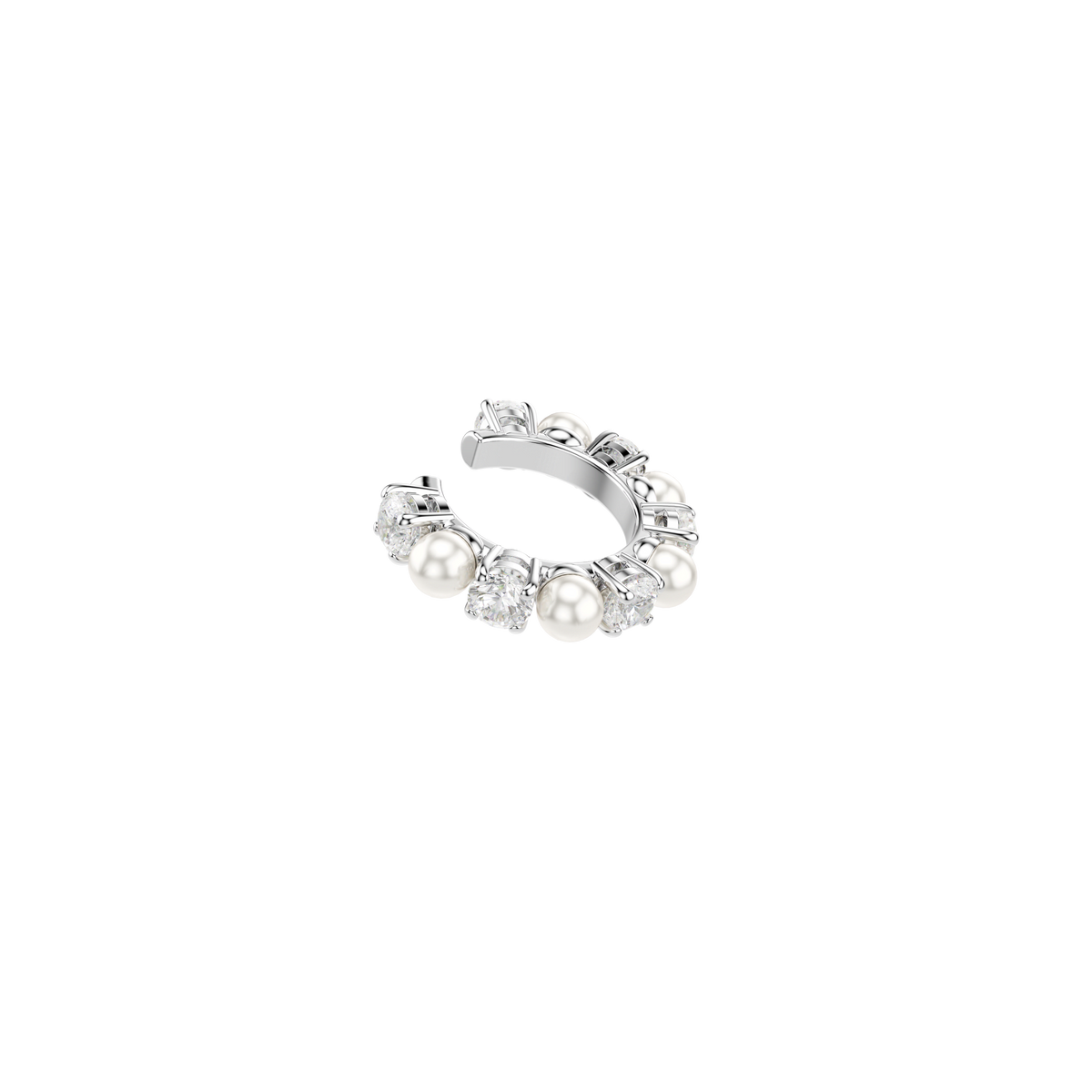 Displayed on a plain white background, the Swarovski Earrings Matrix Pearl by Swarovski feature a silver ear cuff beautifully adorned with alternating white pearls and sparkling gemstones, evoking the brand’s signature refined elegance.