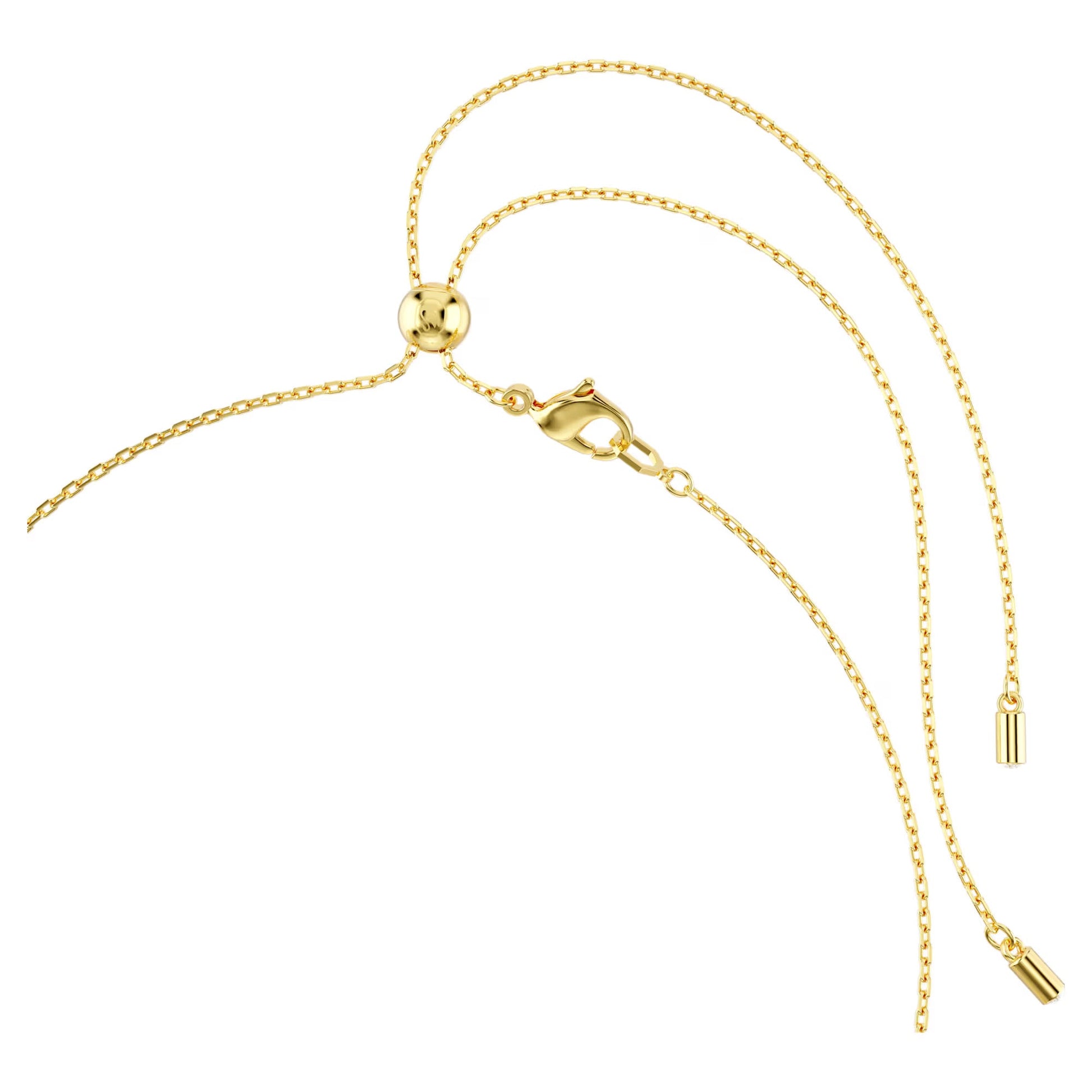 A refined gold necklace, the Swarovski Symbolica Evil Eye Choker Necklace by Swarovski, highlighted with a radiant Swarovski Crystal Pearl and featuring both a sliding bead clasp and a lobster claw clasp with two dangling chain ends.