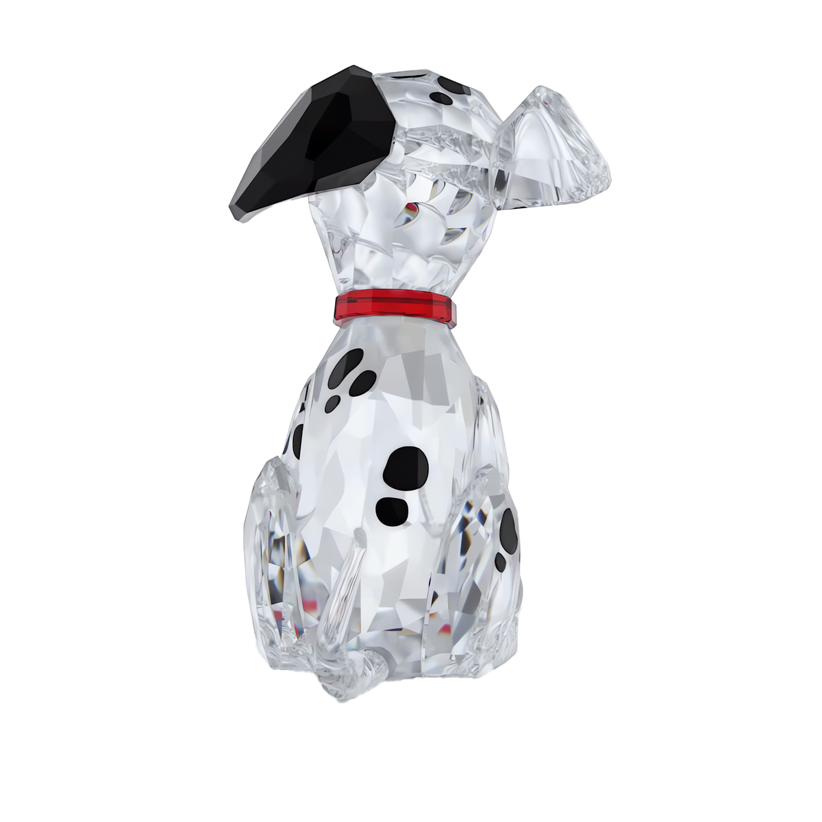 The Swarovski Disney Classics 101 Dalmatians - Lucky by Swarovski is a collectible crystal figurine depicting Lucky, the Dalmatian dog from Disney’s 101 Dalmatians. Featuring black spots, a vibrant red collar, and a faceted, sparkling surface, this charming piece shows Lucky sitting with his back and tail visible in classic Disney style.