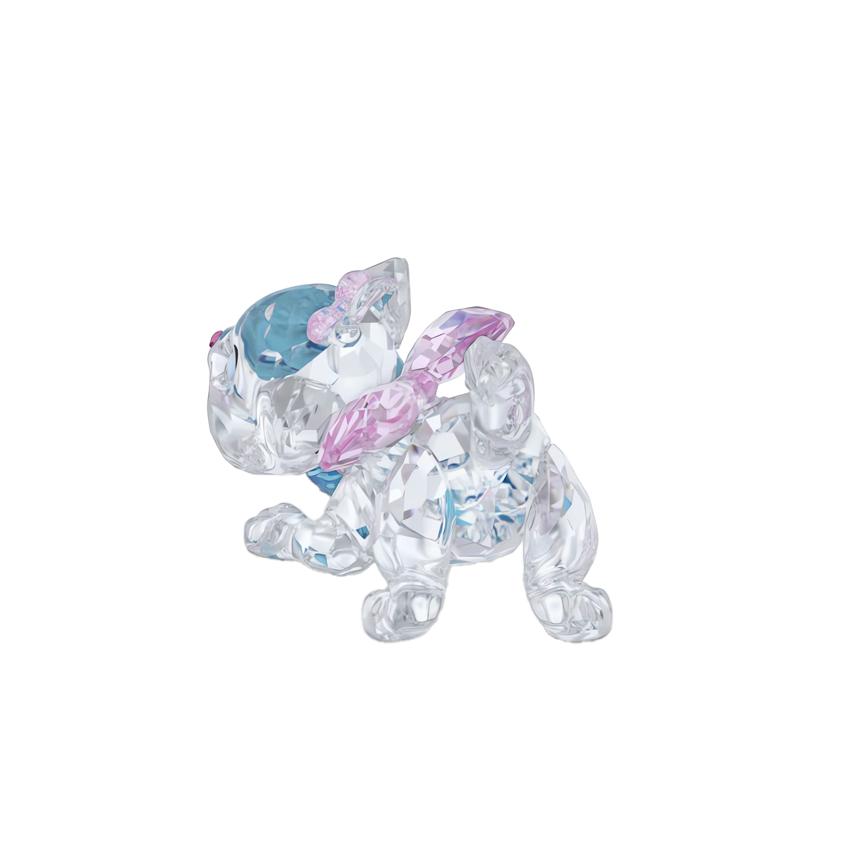 A sparkling Swarovski Disney Classics The Aristocats - Marie figurine, crafted in clear crystal with delicate blue and pink accents on its head and back, set against a plain white background—a charming piece sure to delight any Disney fan or gift collector.