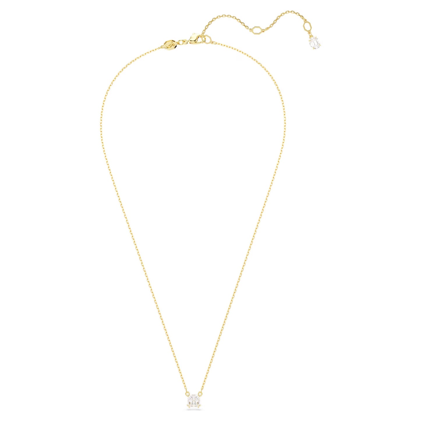 Introducing the Swarovski Stilla Attract Necklace Pendant by Swarovski, a graceful necklace with a gold-tone plated finish and a petite Swarovski Zirconia pendant. The chain is designed with an adjustable clasp and adorned with an enchanting decorative charm at the end.