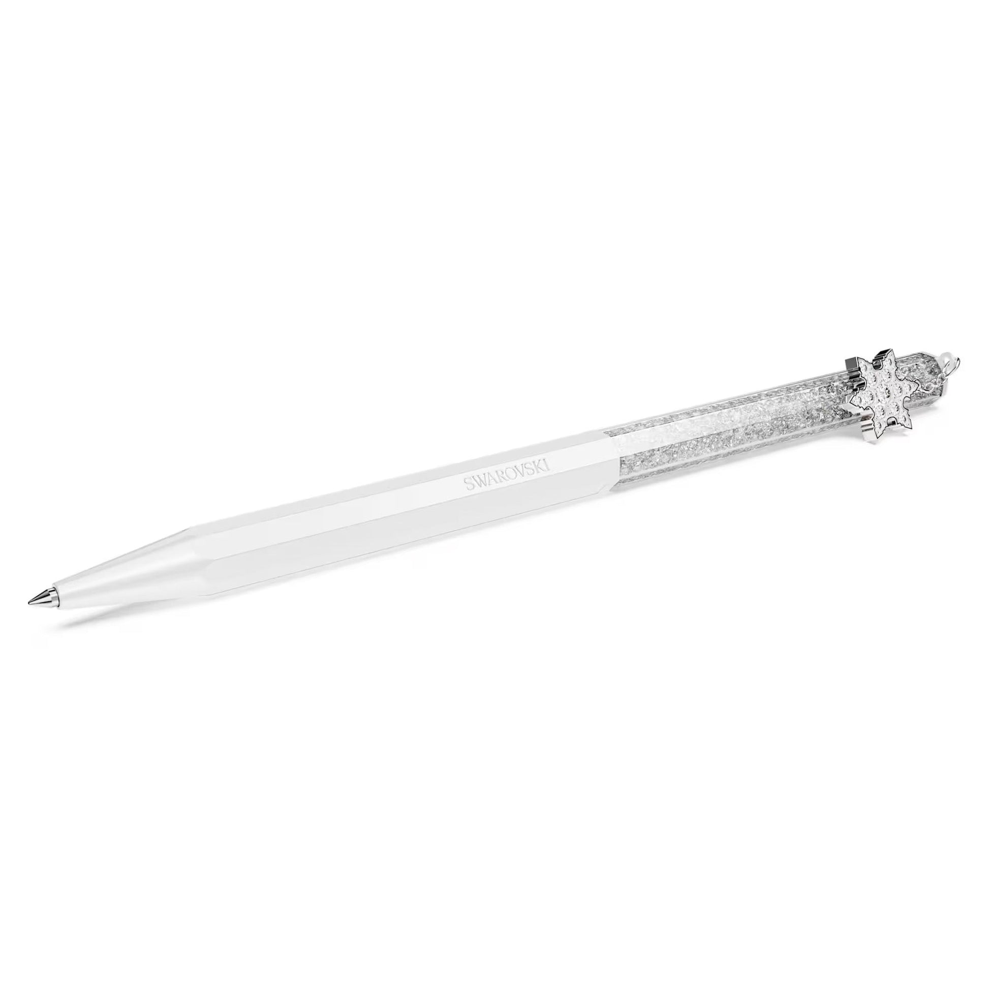 Experience the sophistication of the Swarovski Crystalline Ballpoint Pen, featuring a faceted design adorned with a decorative snowflake-shaped crystal accent at the top, crafted using Swarovski's renowned technique.