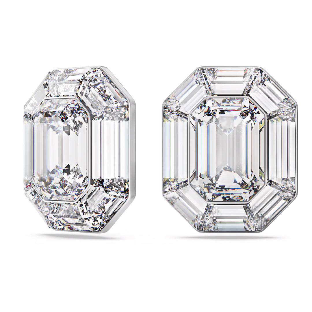 The Swarovski Lucent Clip Earrings by Swarovski are a pair of luxurious earrings featuring octagon-cut crystals with a dazzling shine. These earrings boast multiple facets that brilliantly reflect light, set in a simple yet elegant design that highlights their clarity and precision.