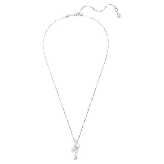 The Swarovski Matrix Necklace Pendant by Swarovski is a refined silver piece showcasing a cross-shaped design embellished with dazzling Swarovski Zirconia. This rhodium-plated necklace features an adjustable chain that includes a small gemstone at the end of its extension.