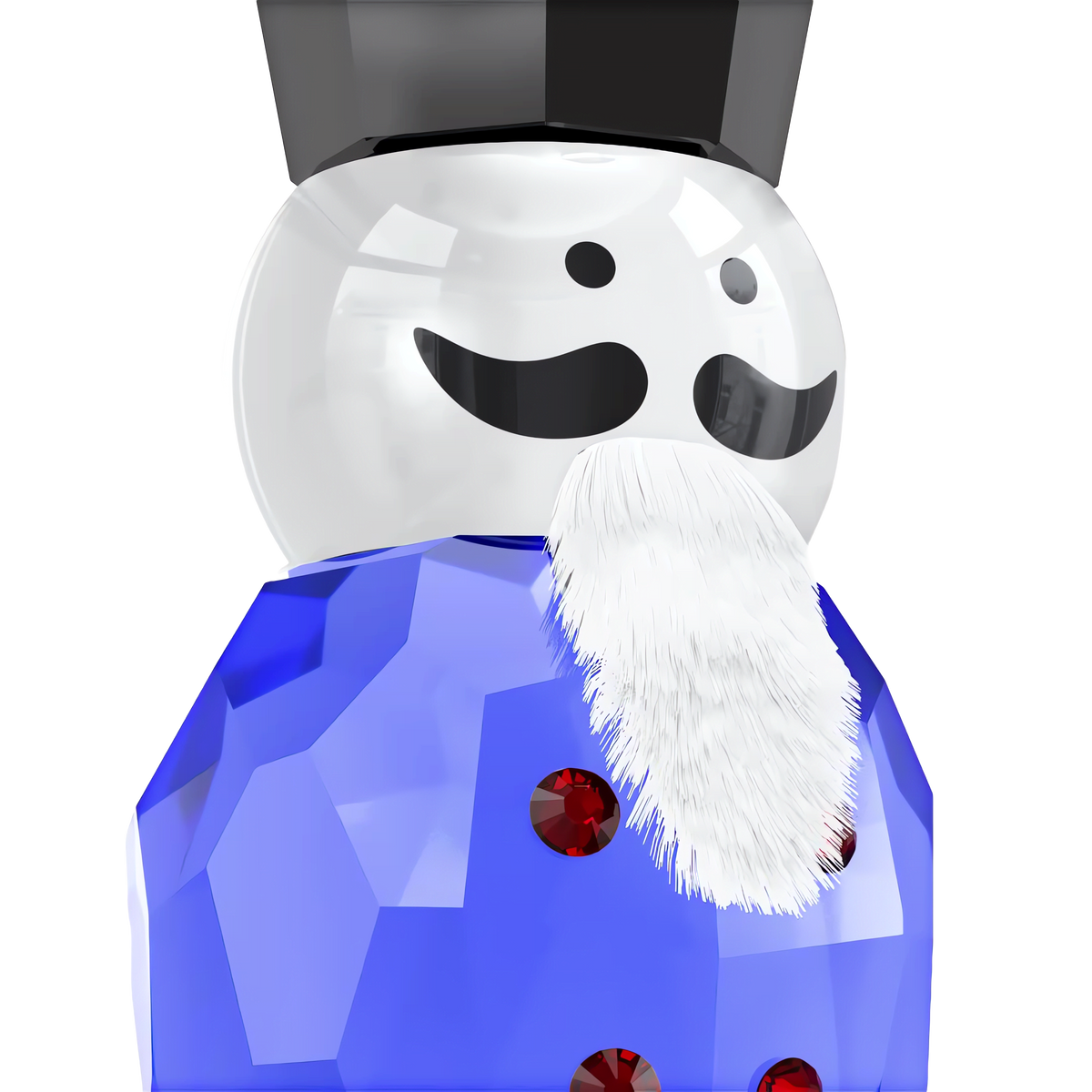 A Swarovski Holiday Cheers Nutcracker Ornament in blue, featuring a black top hat, black mustache, white beard, blue gem-like body, and red buttons—perfect as a festive décor piece or holiday decoration—set against a plain background.
