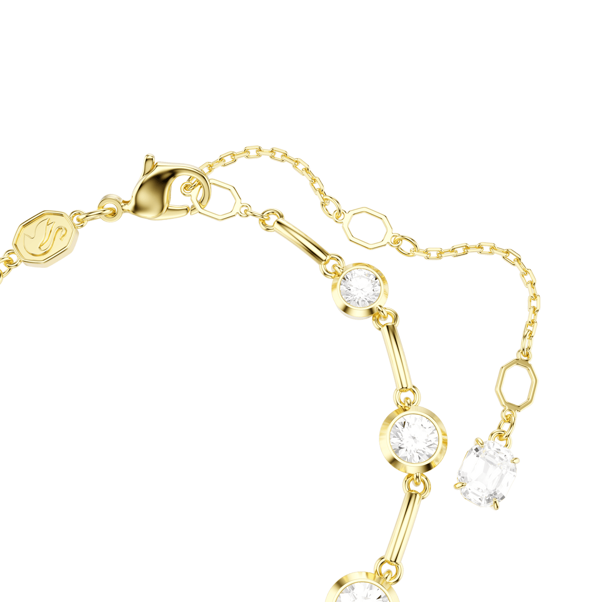 Discover the Swarovski Imber Tennis Bracelet, featuring mixed round cuts of clear gemstones set in a gold-tone plated design, complete with a lobster clasp and adjustable chain—available exclusively from official Swarovski Canada.