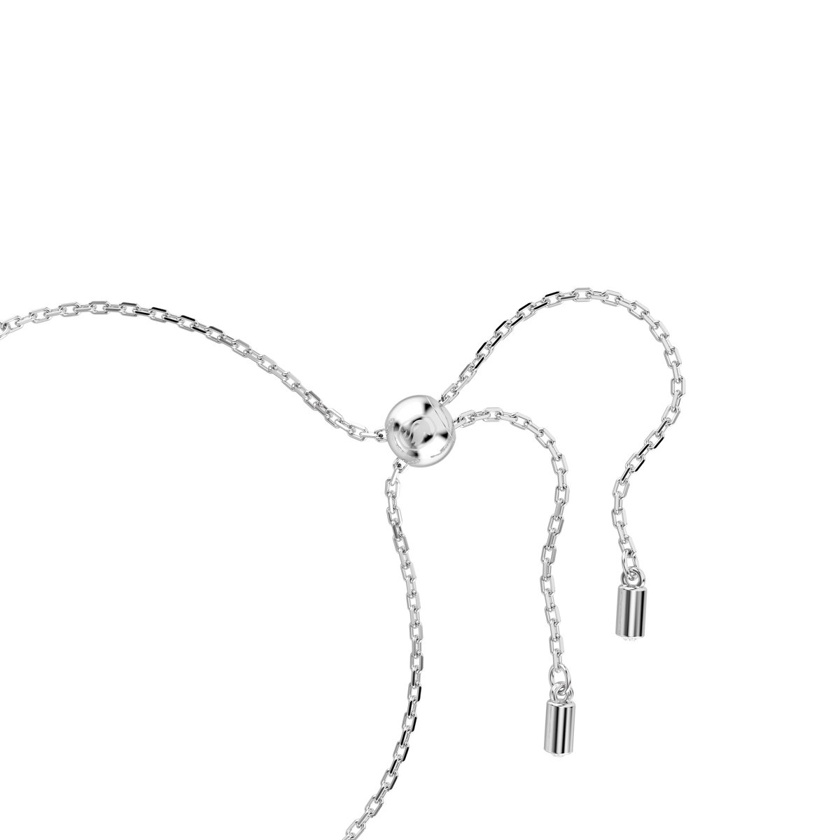 A Swarovski Constella bangle, featuring luminous white Crystal Pearls with round cuts and finished in rhodium plating, is displayed on a plain white background.