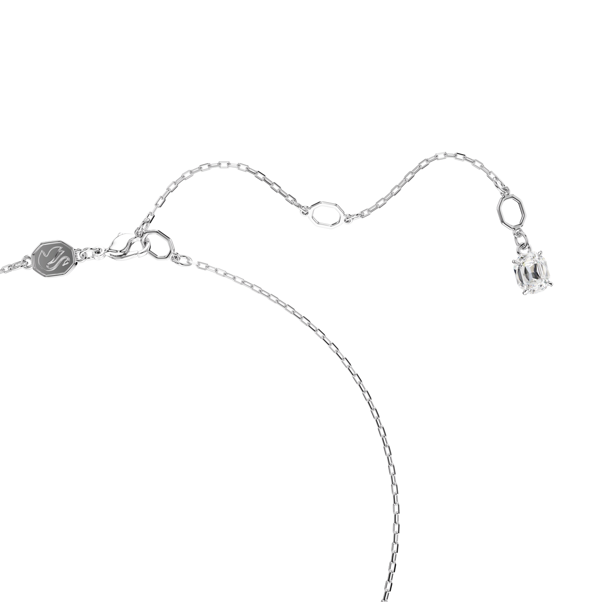 A delicate mixed metal finish necklace featuring a black Swarovski Swan pendant, shown on a plain white background.