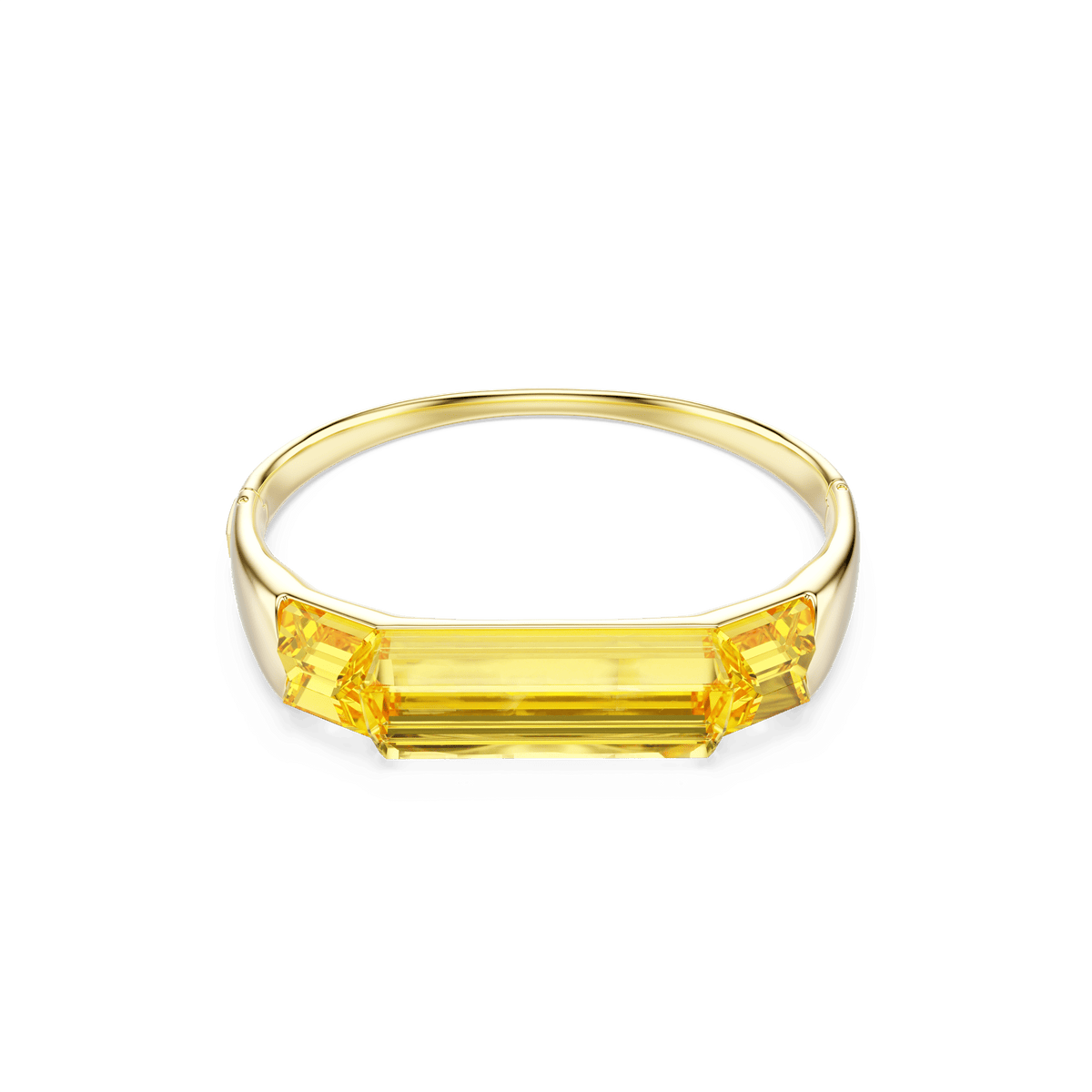 A gold-tone plated Swarovski Lucent bangle in yellow, showcased against a plain white background—an elegant accessory reflecting the refined craftsmanship characteristic of Swarovski collections.