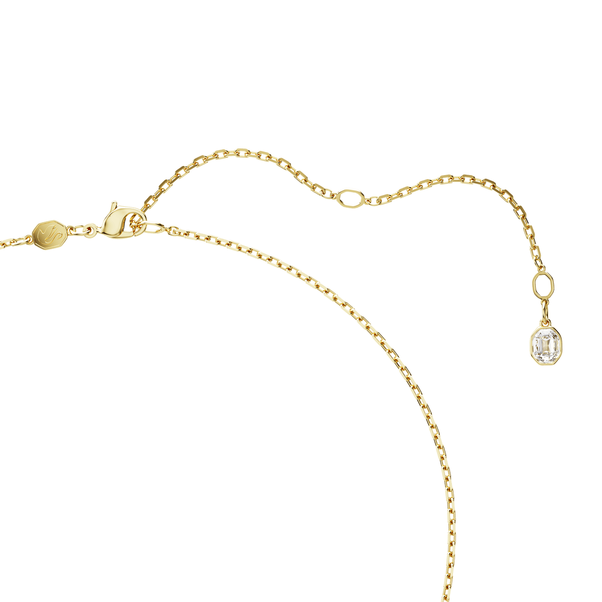 A gold-tone plated Swarovski Lucent pendant necklace featuring an octagon-shaped yellow crystal and an adjustable clasp, displayed on a white background.