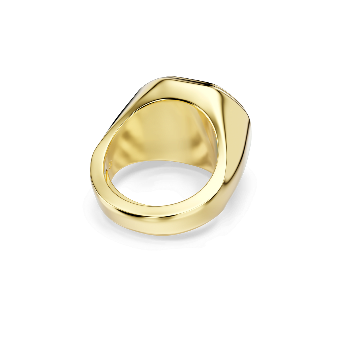 A Swarovski Chroma cocktail ring, featuring an octagon-cut blue stone set in gold-tone plating and available in sizes 55-60, is displayed from an angled view against a plain white background.