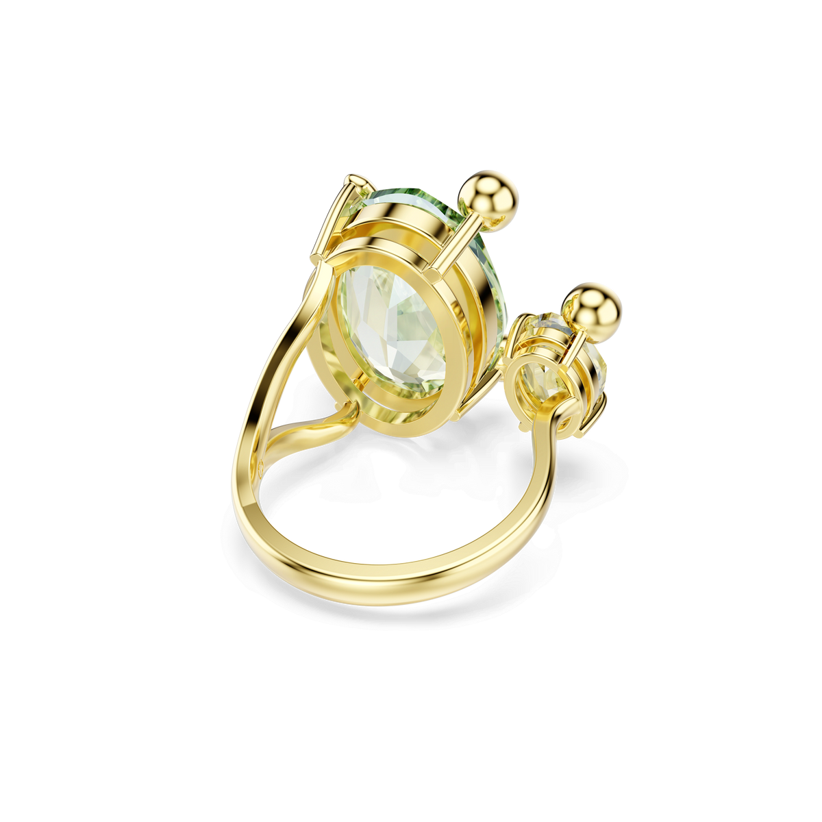 A Swarovski Gema open ring, featuring mixed-cut multicoloured stones set in a gold-tone plated band, viewed from the back on a plain light background. This striking design exudes elegance and showcases Swarovski’s signature craftsmanship.