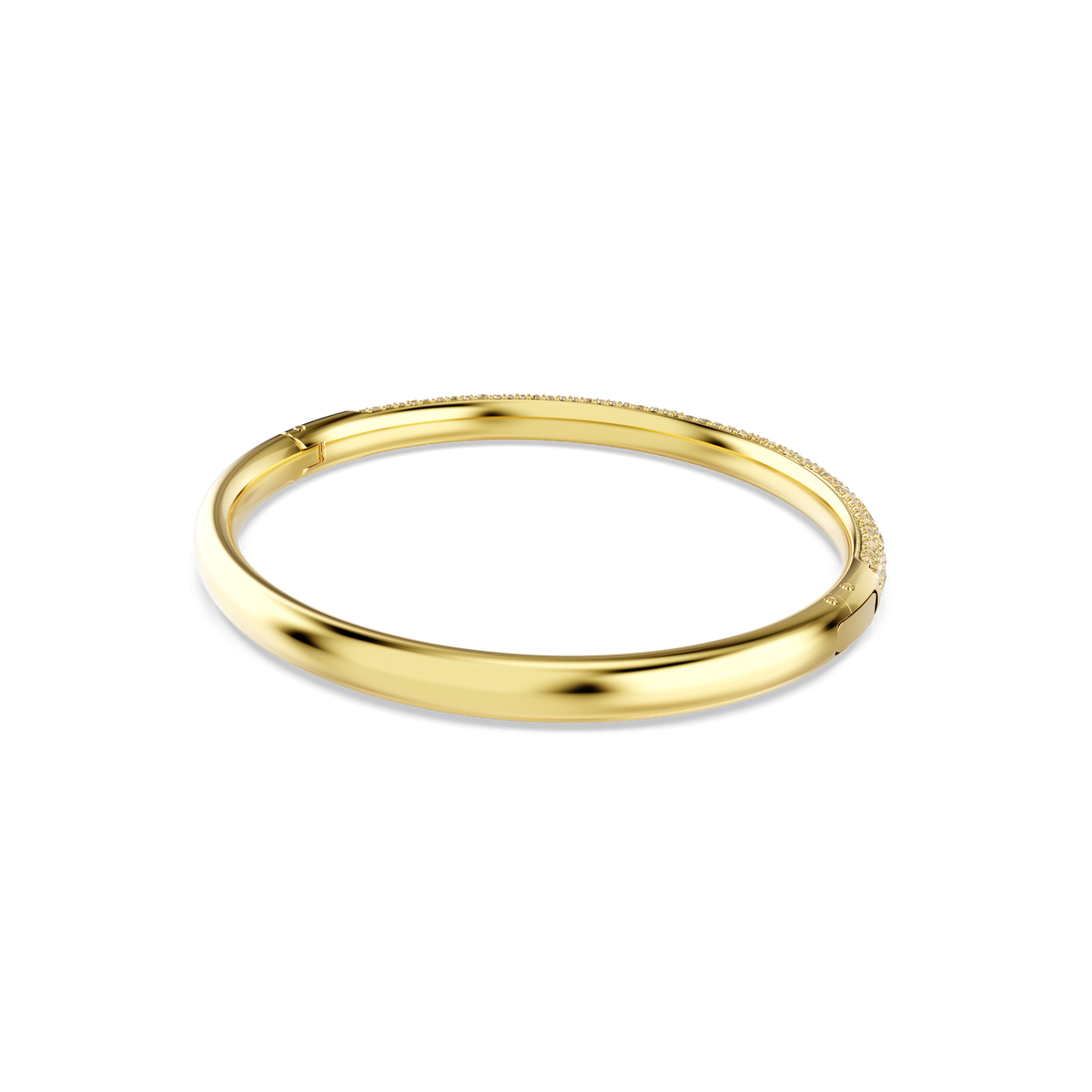 A refined Swarovski Sublima bangle, featuring snow pavé accents and an elegant 18K gold finish in a gold tone, is displayed against a plain white background.