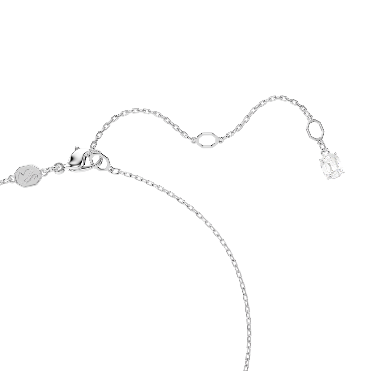 A refined rhodium-plated Swarovski Swan pendant necklace featuring a white swan motif, showcased on a plain white background.