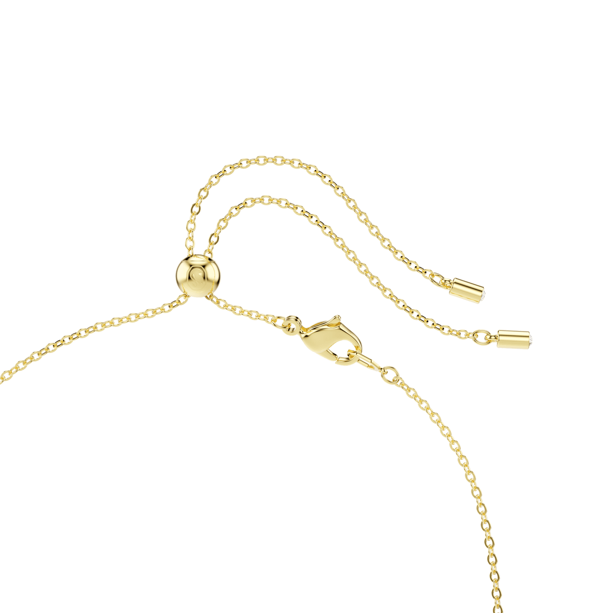 A close-up of the Swarovski Constella necklace featuring mixed cuts in green with an 18K gold finish, displayed on a white background.