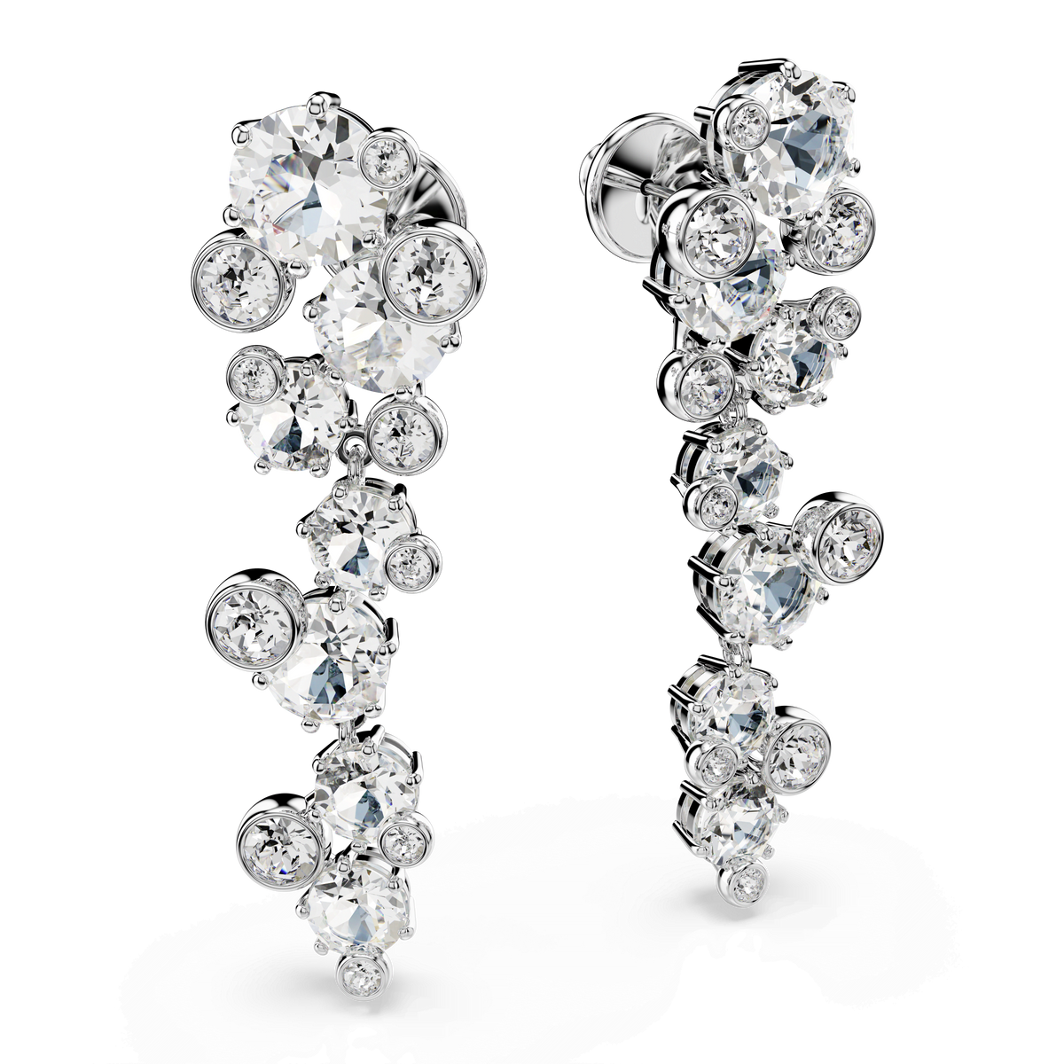 A pair of Swarovski Constella drop earrings, crafted with mixed cuts of sparkling white crystals and finished with rhodium plating.