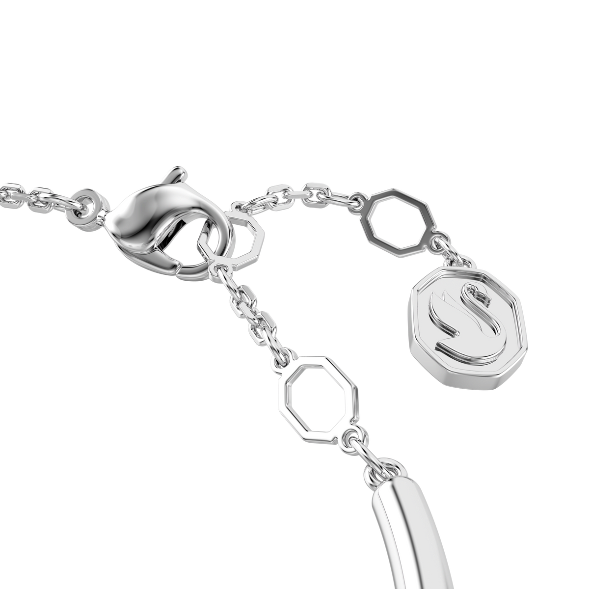 Close-up of the Swarovski Dextera bangle by Swarovski, showcasing its rhodium-plated finish and round-cut white Swarovski Zirconia accents on a white background.