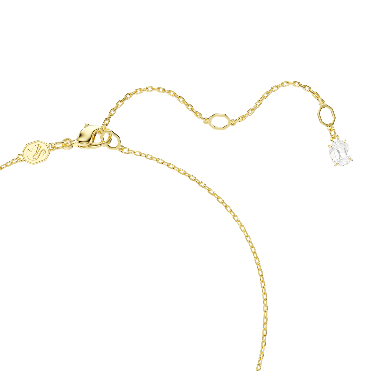 Introducing the Swarovski Mesmera necklace: a delicate design in an 18K gold finish, featuring a heart-shaped pendant adorned with a clear white Swarovski Zirconia and completed with an adjustable lobster clasp closure.