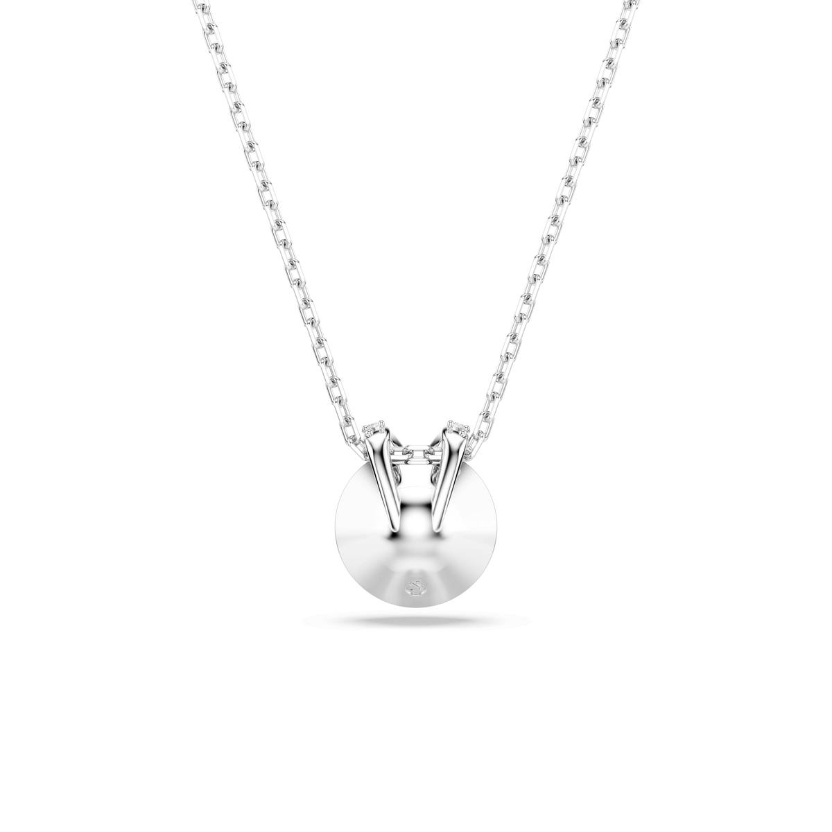 The Swarovski Bella V pendant showcases a round-cut blue stone set on a delicate rhodium-plated chain, embodying the refined allure of Swarovski jewelry and displayed beautifully against a plain white background.