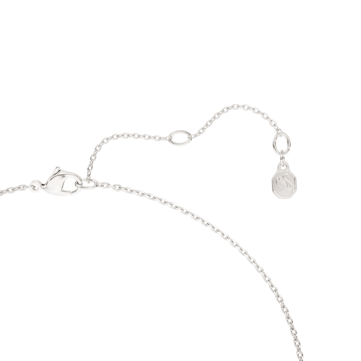 Expertly crafted in sterling silver, the Swarovski Classica necklace features a round-cut, shimmering Swarovski Zirconia as its radiant centerpiece. This elegant piece includes a lobster clasp and an adjustable extender finished with a delicate oval charm, beautifully displayed on a white background to showcase its timeless brilliance.