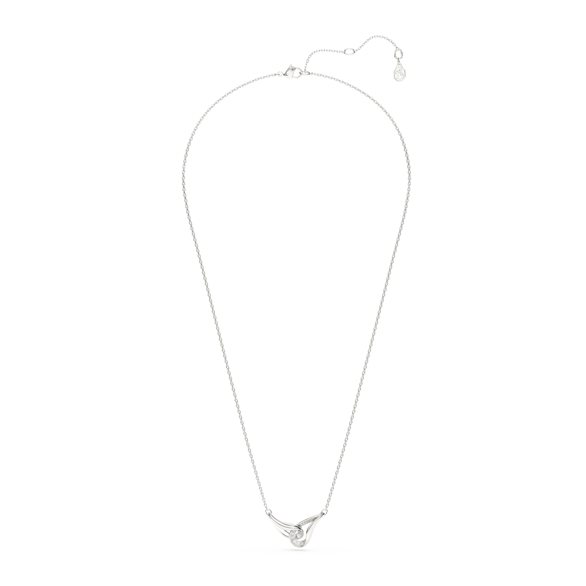 A refined Swarovski Classica pendant necklace in sterling silver, featuring interlocking round-cut white crystals on a fine chain, showcased against a plain white background.