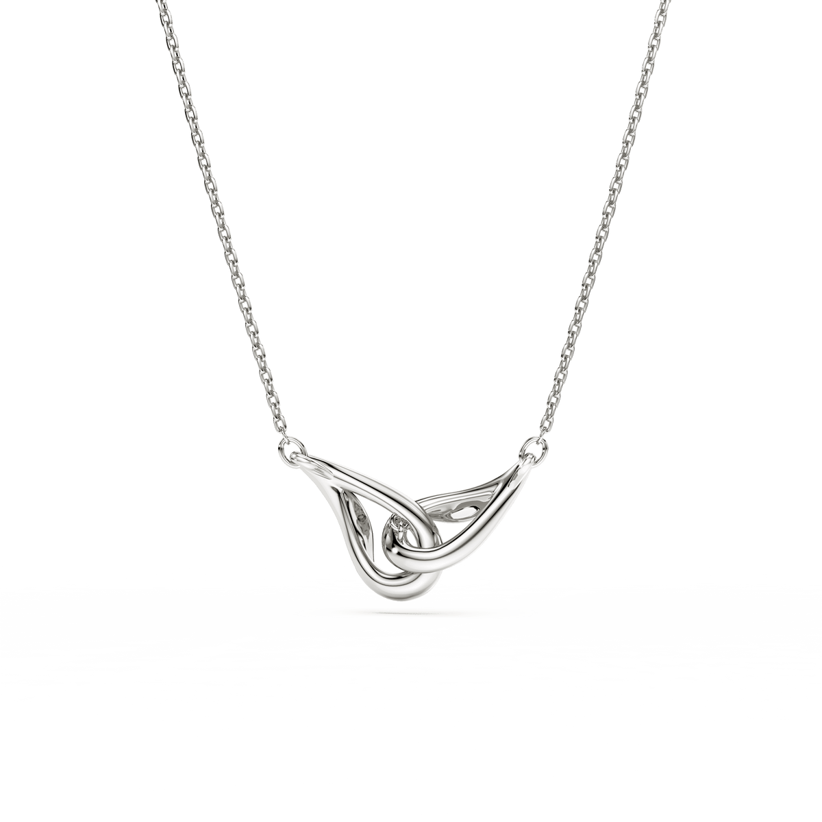 The Swarovski Classica pendant features an elegant, round-cut interlocking design in sterling silver, suspended from a delicate chain and showcased on a plain white background.