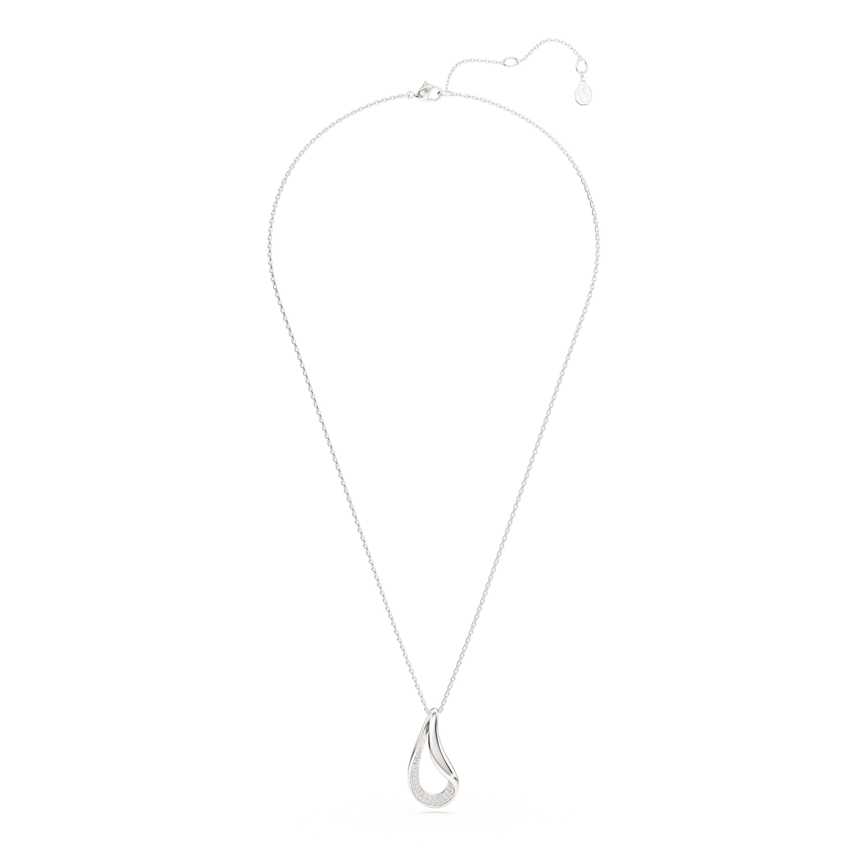 A sophisticated Swarovski Classica pendant necklace featuring a round-cut white crystal set in sterling silver, showcased on a white background.